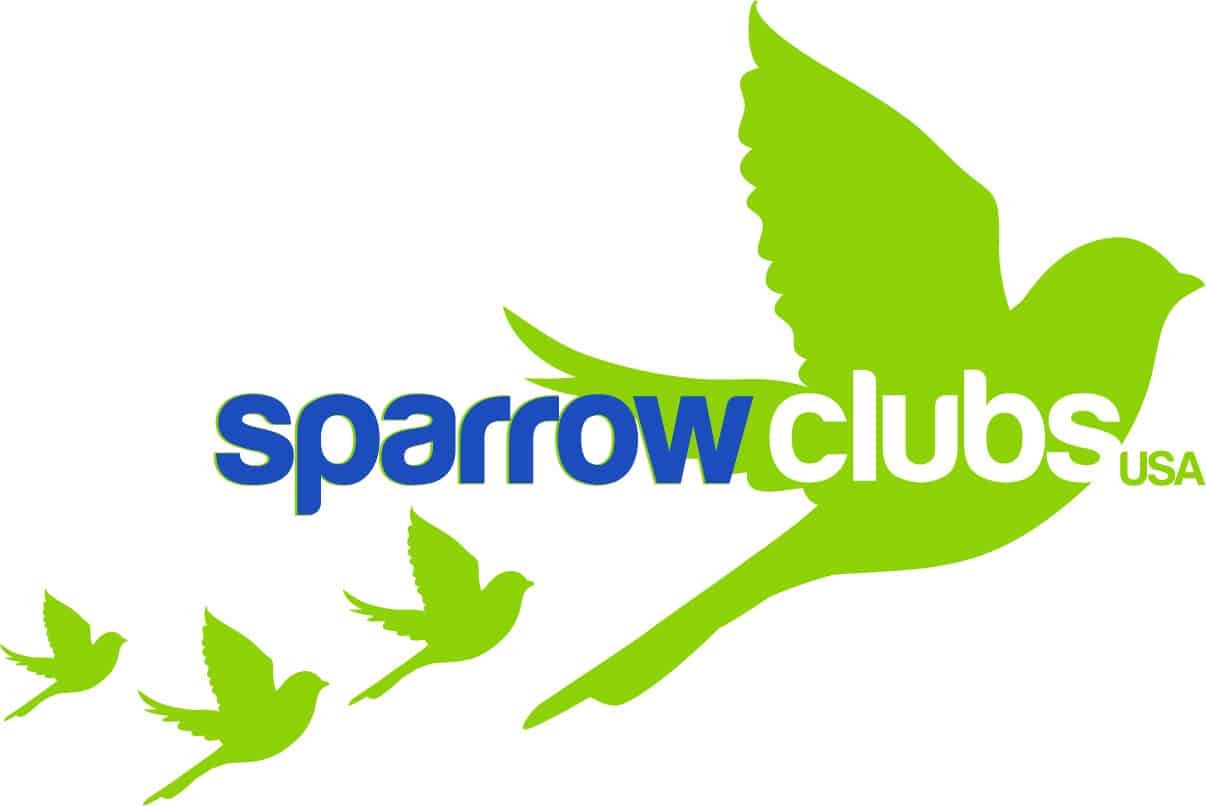 Sparrow Clubs Logo - Green Sparrows with "Sparrow Clubs" text overlayed.